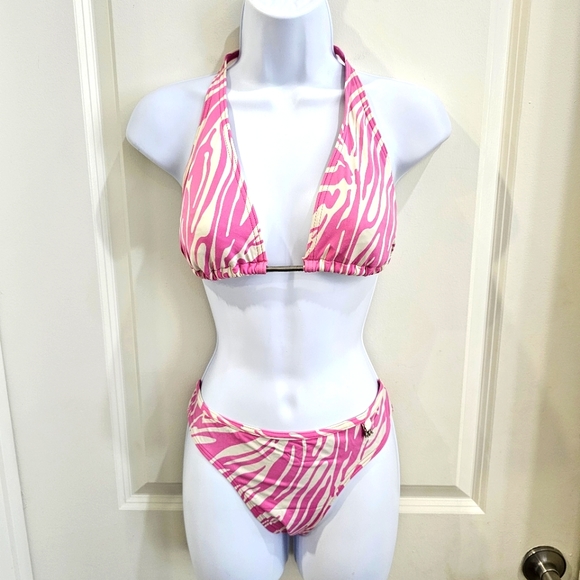 MICHAEL Michael Kors Other - 🚨🆑️✂️ MICHAEL Michael Kors Animal Print Bikini | Pink & White Zebra Metal MK 8